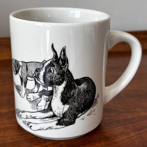 Vintage The Cache Boxer Mug Boxing Puppies Dog Coffee Cup 10 oz Cream Black HTF - Picture 3 of 11